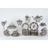 37 pcs French coffee set in ceramic from Rouen with a typical polychrome decor || 37-delig servies