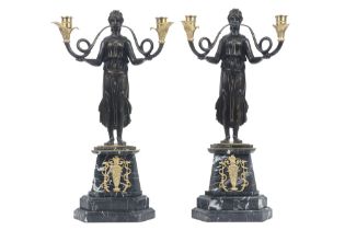 pair of Empire style "caryatid" candelabra in bronze and marble || Paar zgn "kariatide"-
