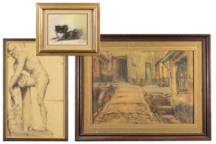 mixed media signed Raph Robert (for Raphael Willaert), an academic study drawing and a Belgian