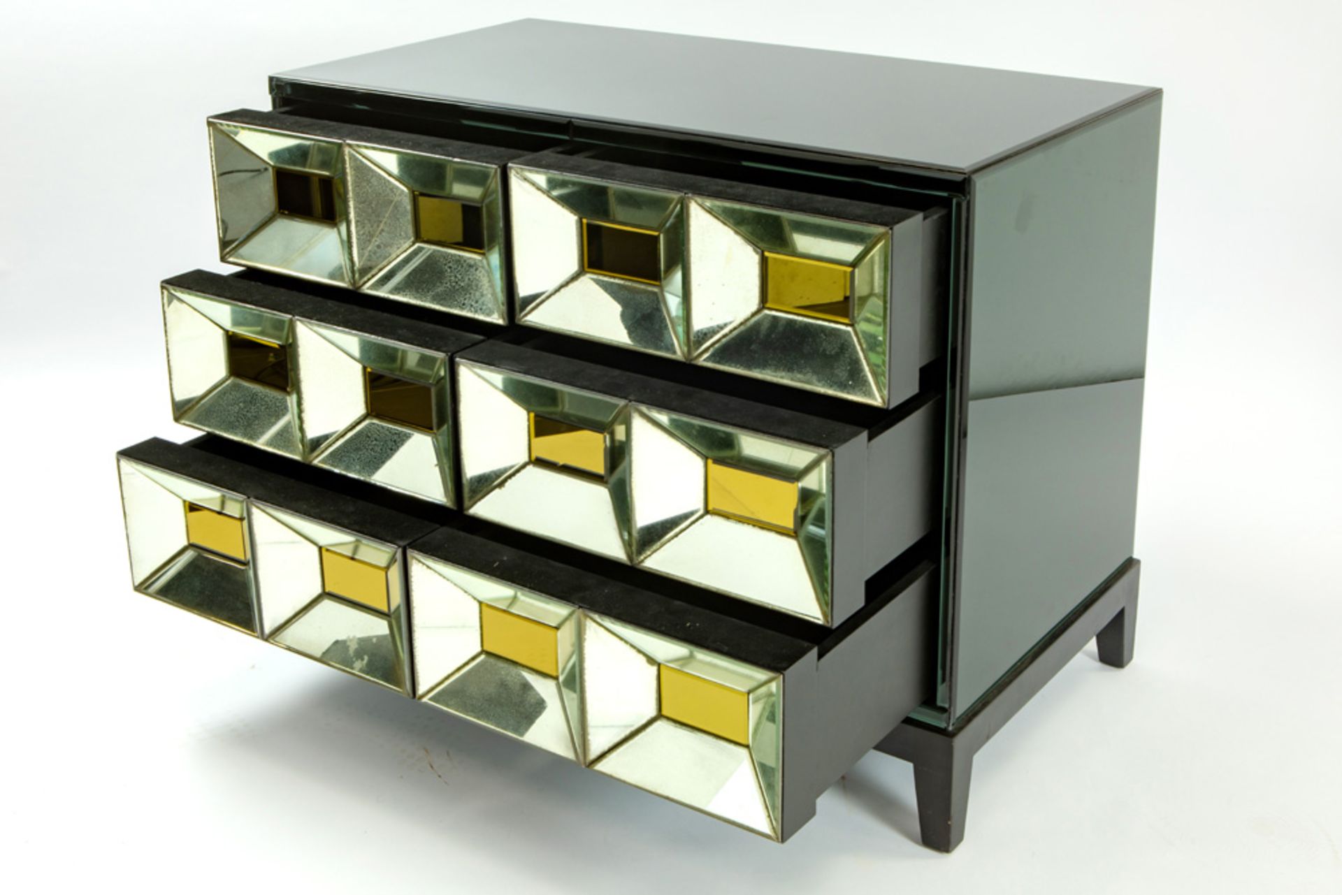 Olivier De Schrijver signed "Ducale" design cabinet with gold coloured casettes and black mirror - Bild 2 aus 3