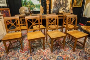 series of eight neoclassical colonial chairs in an exotic kind of wood || Reeks van acht