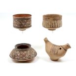 four Ancient Pakistan Baluchistan Indus Culture Nindowari earthenware items : three painted pots and