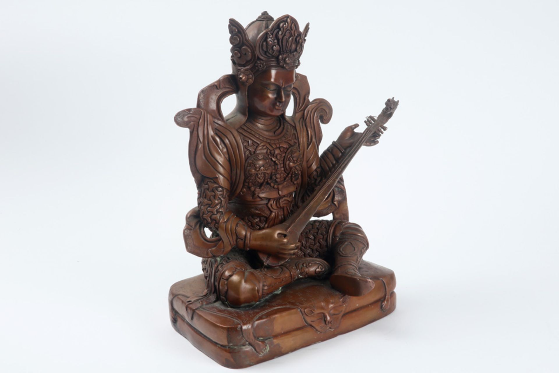 Tibetan "protecting four Heavenly kings" sculpture in copper alloy with brown patina , with its - Bild 2 aus 4