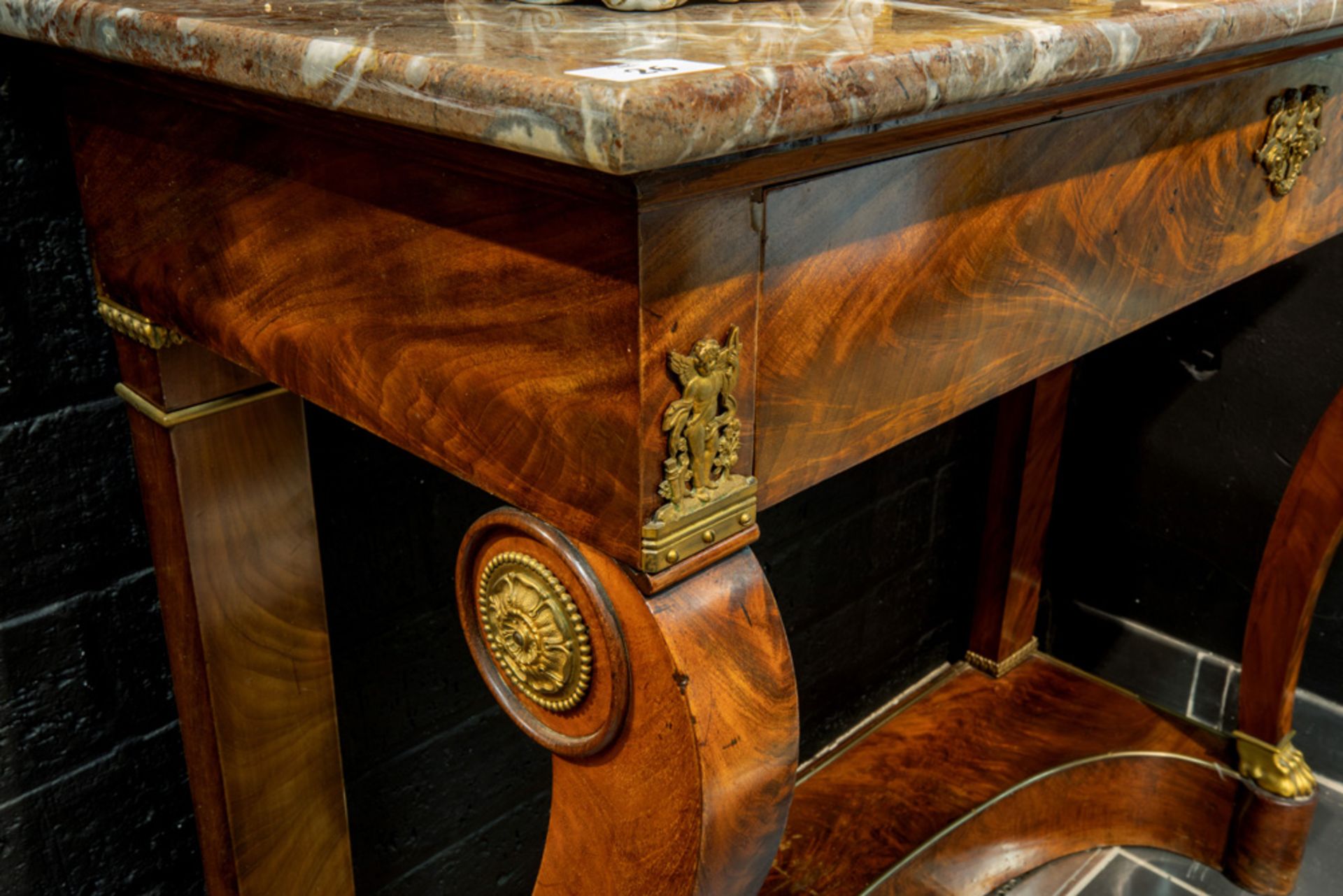 early 19th Cent. Empire style console in mahogany with ornaments in gilded bronze - with a drawer - Image 2 of 3