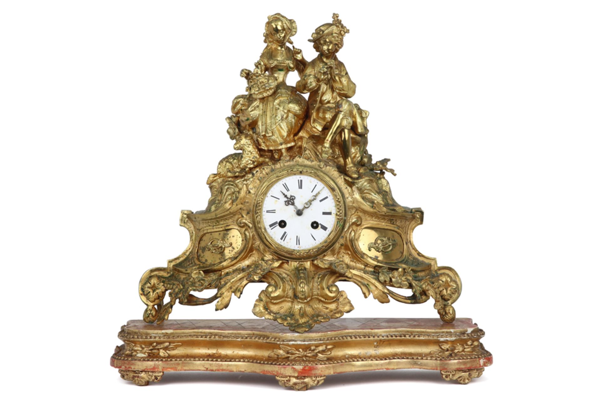 19th Cent. clock with its case in gilded metal and with a "Japy frêres 1855" signed work ||