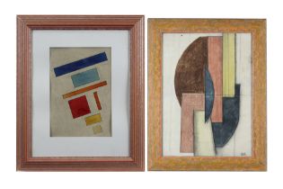 two 20th Cent. mixed media with a suprematist composition, one with a monogram || Lot van twee 20°