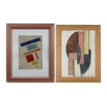 two 20th Cent. mixed media with a suprematist composition, one with a monogram || Lot van twee 20°