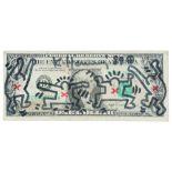 Keith Haring drawing on a US one dollar banknote - signed and dated 1989 || HARING KEITH (1958 -