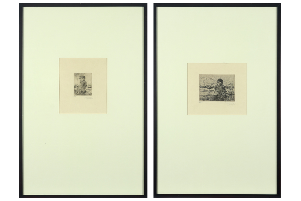 two early 20th Cent. Belgian etchings by Eugène Van Mieghem - with his name stamp || VAN MIEGHEM