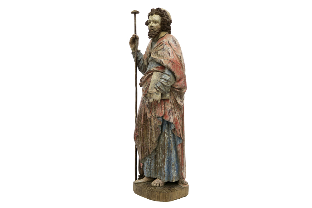 16th Cent. European gothic style "Saint with book" sculpture in polychromed wood || EUROPA - 16° - Image 3 of 4