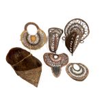 six Papua New Guinean items in basquetry : a basket, two West Sepik Yam masks and three Maprik