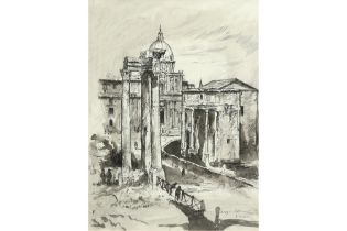 20th Cent. Belgian ink drawing with a view of Rome - signed Jules Van Ael || VAN AEL JULES (1912 -