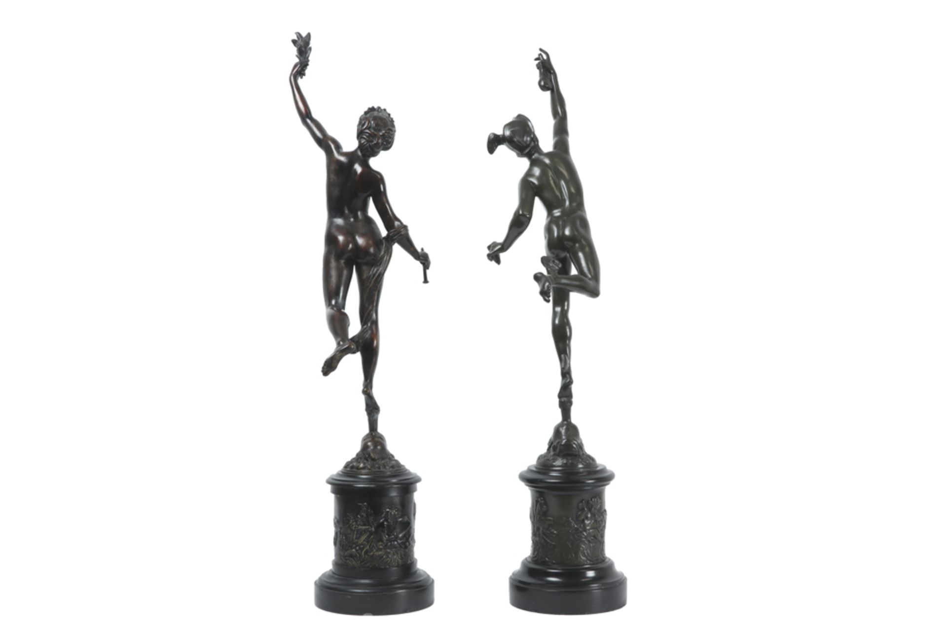 pair of 19th Cent. sculptures in bronze each on a marble base with bas reliefs - signed Jean de - Bild 3 aus 6