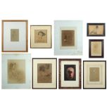 various lot of nine drawings with portraits - signed Hugo Heyens || HEYENS HUGO (1942 - 1987) lot (