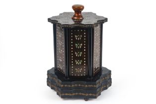 antique cigars' cellaret with musical box in ebonised wood with inlay of mother of pearl || Antiek