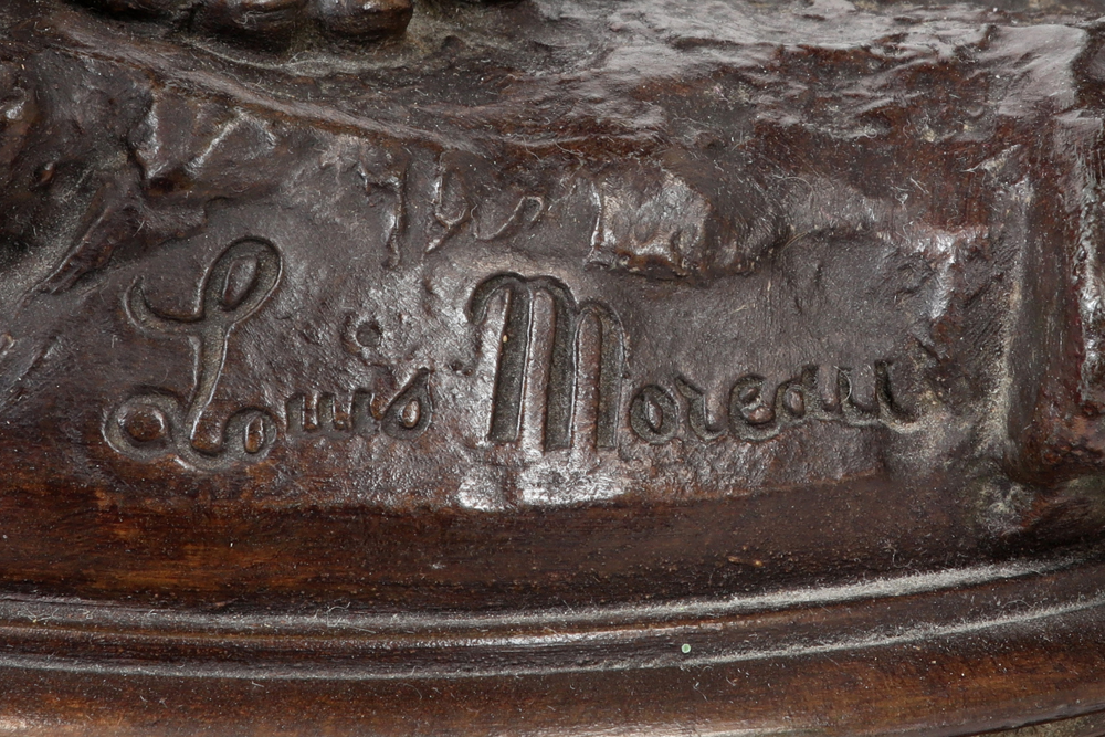 Louis Moreau signed metal sculpture on a marble base || MOREAU LOUIS (1883 - 1958) sculptuur met - Image 6 of 6