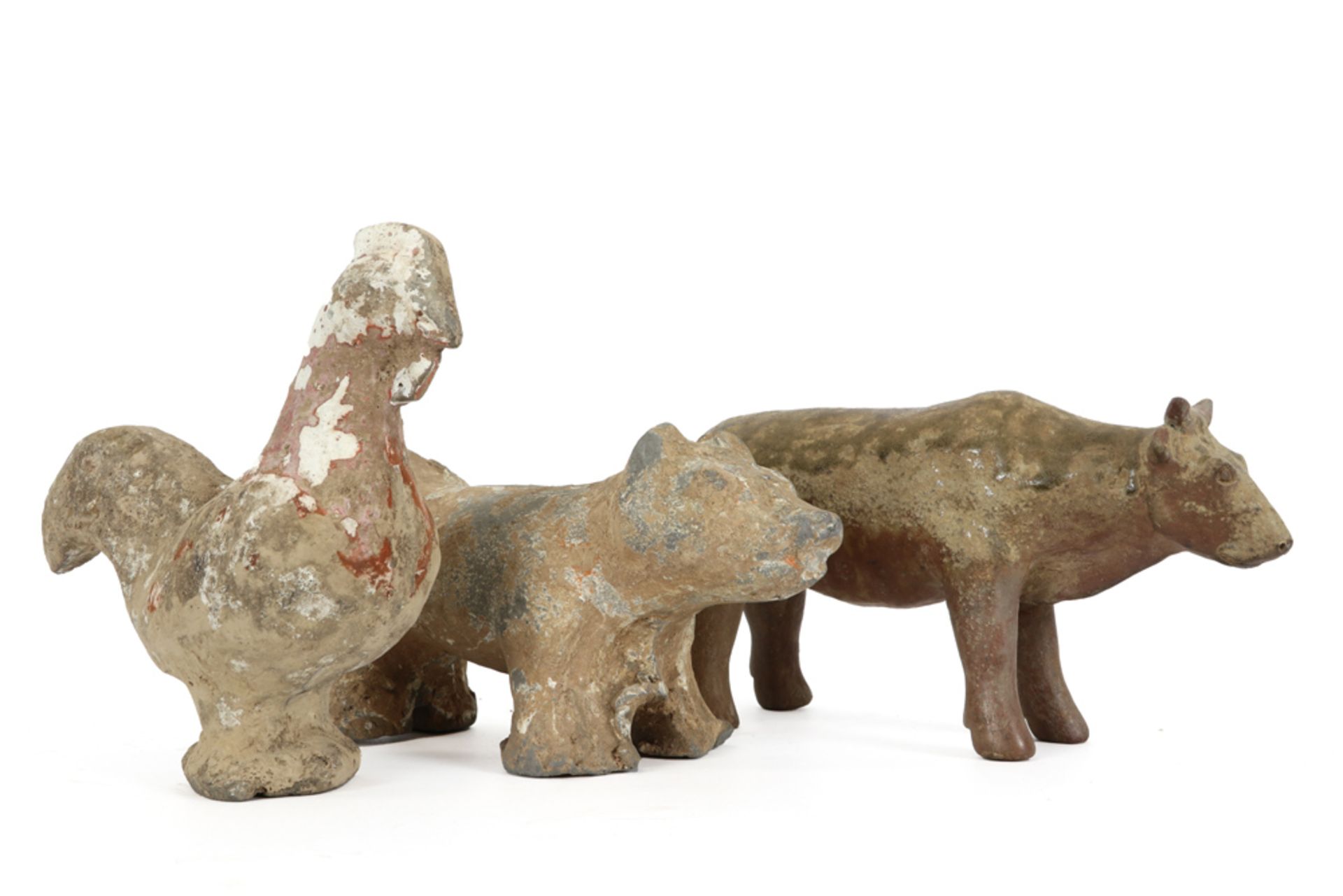 three Chinese Han period tomb figures in the shape of horoscope animals (cock, god and ox) in - Bild 5 aus 5