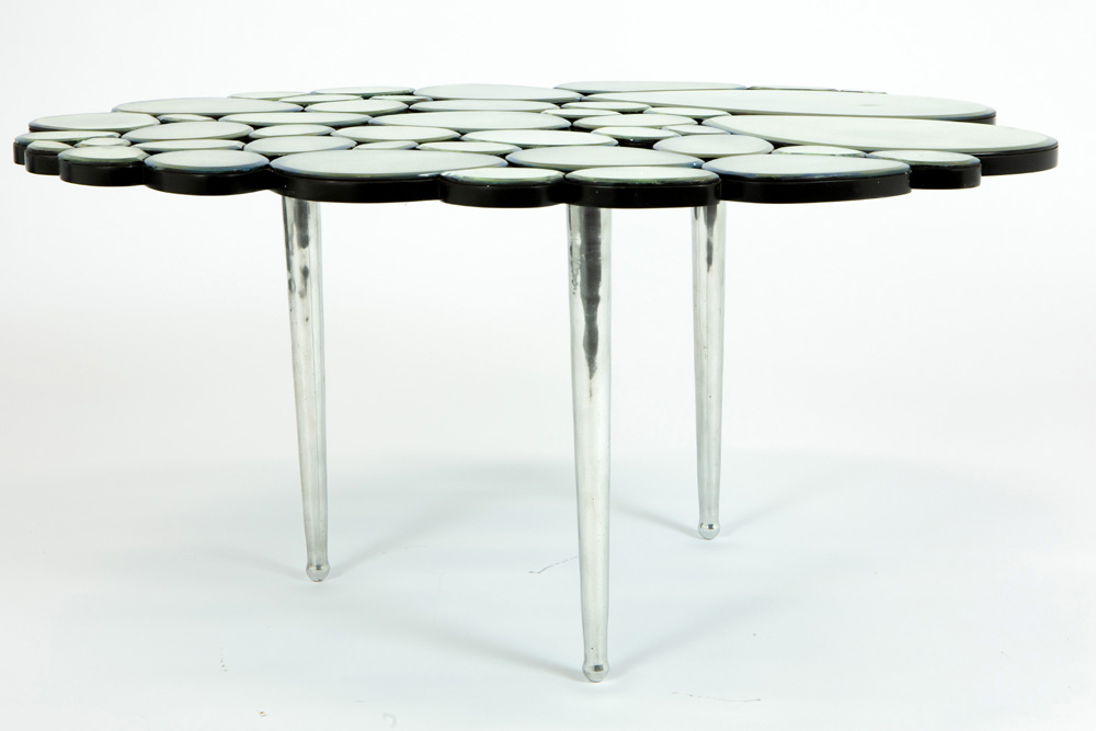 Olivier De Schrijver signed "Moon" design coffee table with its in antique mirror glass surrounded - Image 2 of 3