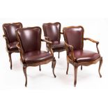 series of eight armchairs with a sober Louis XV style design and with leather upholstery || Reeks