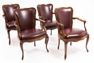 series of eight armchairs with a sober Louis XV style design and with leather upholstery || Reeks