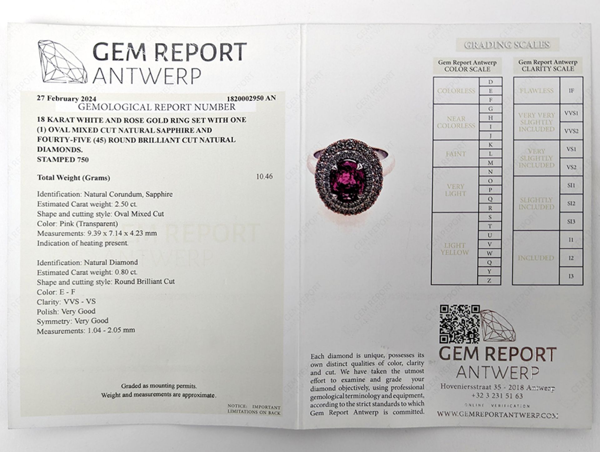 nice ring in white and pink gold (18 carat) with a 2,50 carat pink sapphire surrounded by 0,80 carat - Bild 3 aus 3