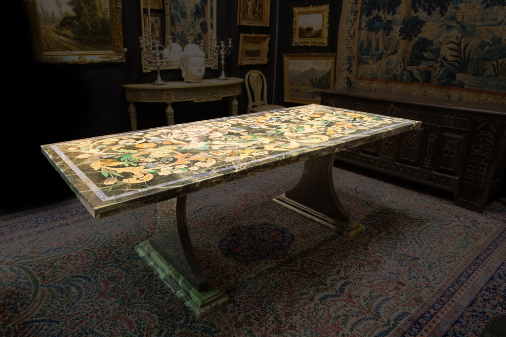 nice, quite big Italian vintage table with a rectangular top in marble and scagliola on two feet - Image 2 of 3