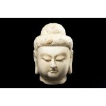 old Chinese "Buddha head" sculpture in marble || Oude Chinese sculptuur in marmer : "Hoofd van