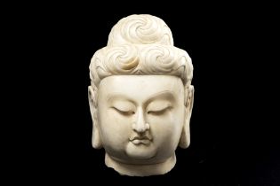 old Chinese "Buddha head" sculpture in marble || Oude Chinese sculptuur in marmer : "Hoofd van