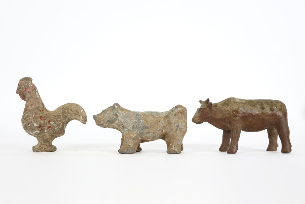 three Chinese Han period tomb figures in the shape of horoscope animals (cock, god and ox) in - Image 2 of 5