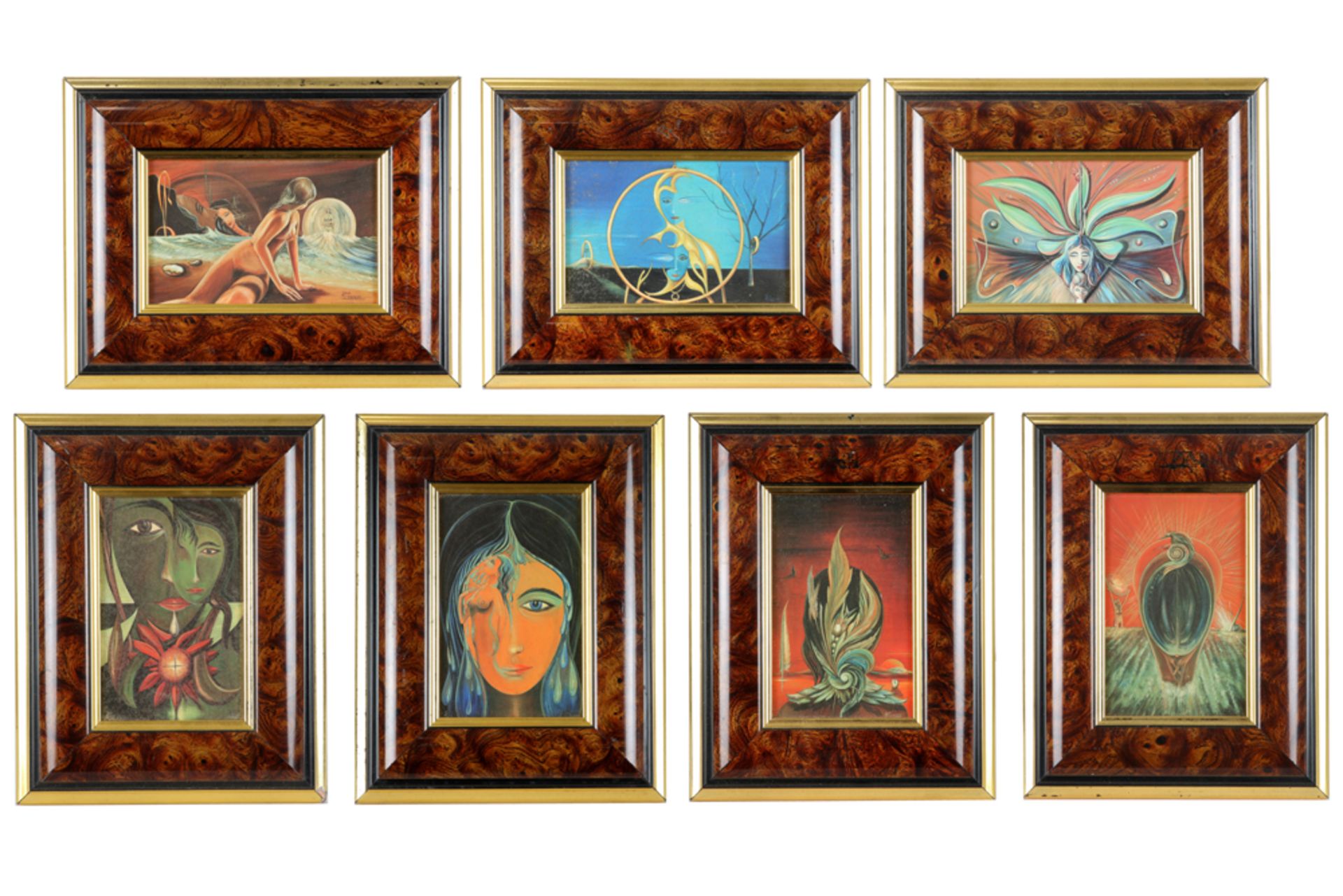 series of seven small oil on canvas with a surrealist theme by the Belgian artist Lode Herreman (