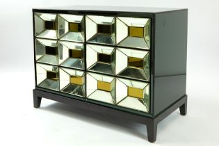 Olivier De Schrijver signed "Ducale" design cabinet with gold coloured casettes and black mirror