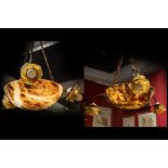 two chandeliers with bowl in alabaster || Lot (2) lusters telkens met een albasten coupe en