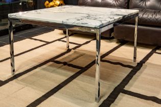 sixties' design coffee table with a marble top on a chromed base || Sixties' design salontafel met
