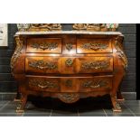 'antique' Louis XV style chest of drawers in marquetry with mountings in bronze, four drawers and