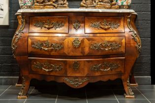 'antique' Louis XV style chest of drawers in marquetry with mountings in bronze, four drawers and
