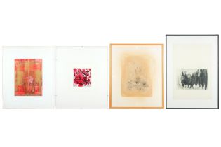 4 works by Hugo Heyens : an etching, a charcoal drawing and two mixed media - signed || HEYENS