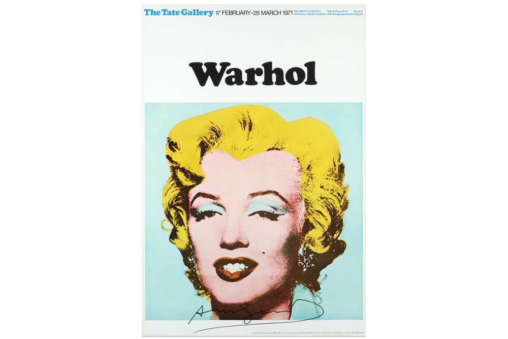 framed Andy Warhol signed poster of the 1971 Tate Gallery Exhibition with the depiction of