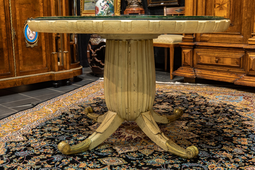 quite special, presumably Italian Art Deco table in painted wood and gilded bronze with a round - Image 3 of 3