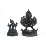 two Nepalese sculptures : Tara and Bhairava || Lot van twee Nepalese sculpturen in messing : "