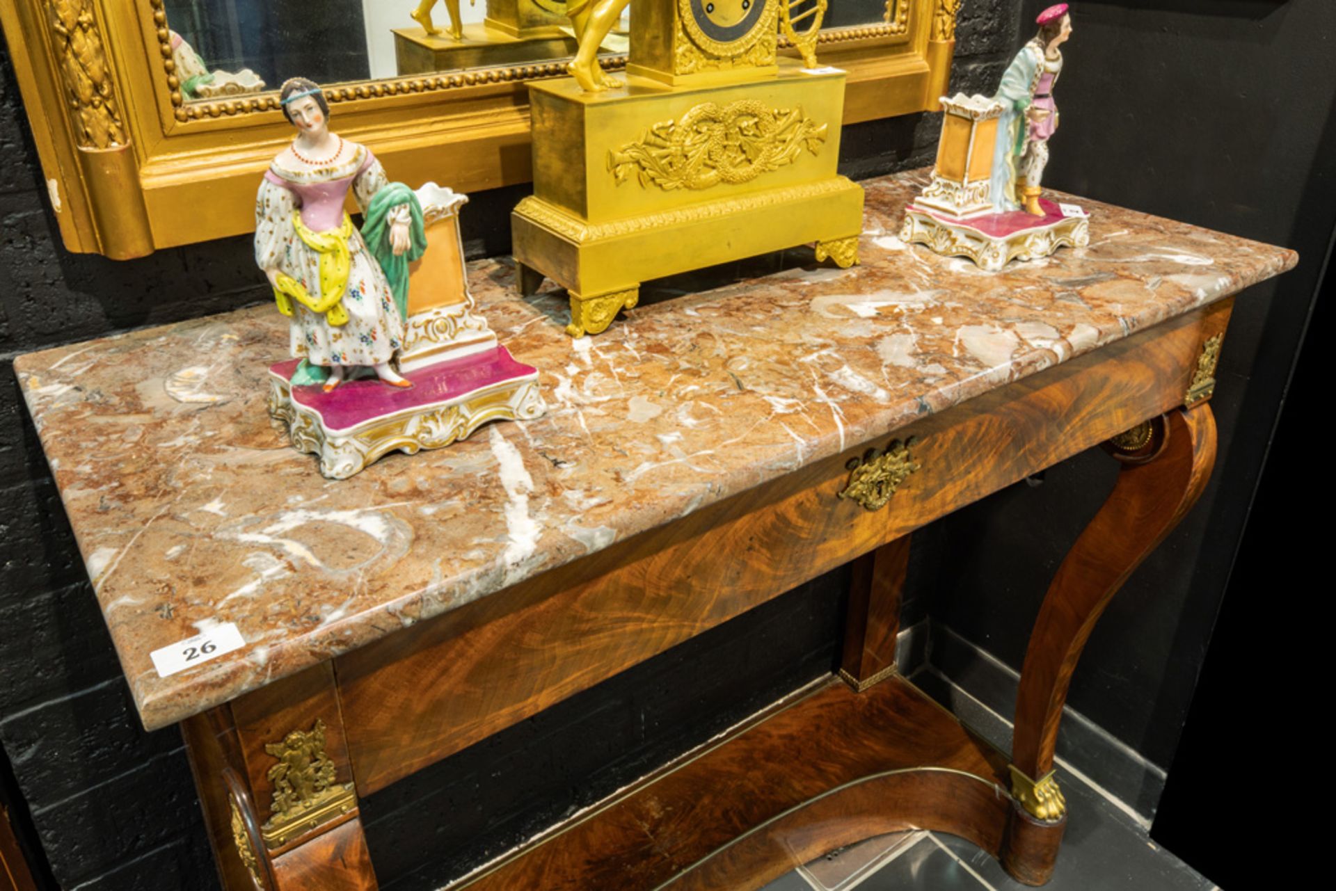 early 19th Cent. Empire style console in mahogany with ornaments in gilded bronze - with a drawer - Image 3 of 3