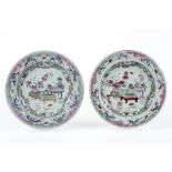 pair of nice 18th Cent. Chinese plates in porcelain with a 'Famille Rose' decor with still life ||