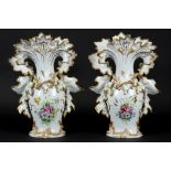 pair of vases in porcelain with a painted floral decor || Paar cornetvazen in porselein met een