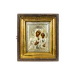 framed 19th Cent. Russian icon with rizza || Ingekaderde negentiende eeuwse Russische icoon met