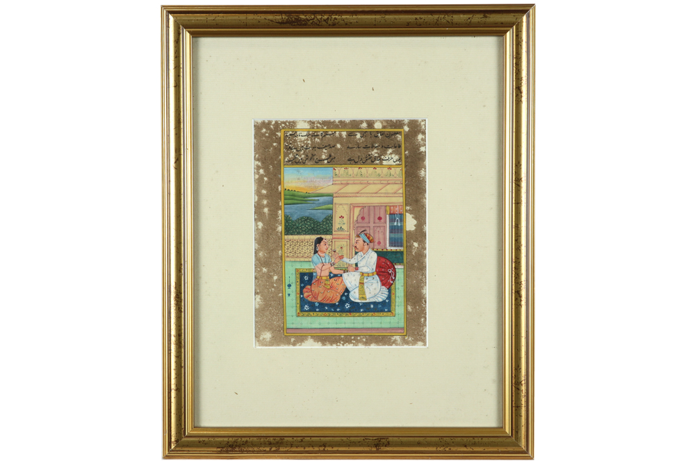 four framed antique Moghul miniatures with courtly scenes || Lot van vier antieke Moghul- - Image 2 of 9