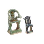 two Chinese Ming period tomb furniture items (chairs) in glazed earthenware || CHINA - MING-DYNASTIE