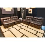 sixties' salon suite with two Mario Bellini "Amanta" design lounge chairs with brown leather