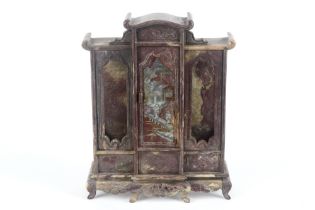 Chinese marble miniature armoire (presumably a house shrine) with inlay of mother of pearl -