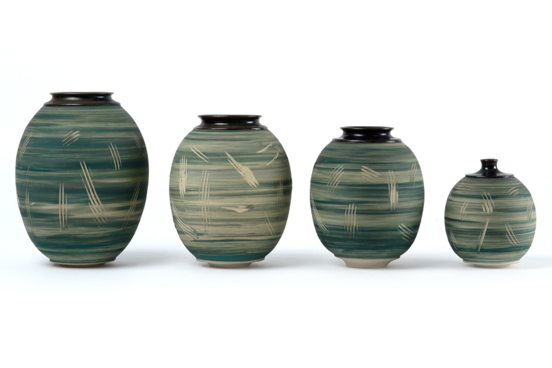 four small vases in ceramic by Erik Baeten & Kris Nolmans of which three are marked || ERIK BAETEN &