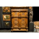 18th Cent. Dutch Renaissance style cupboard in oak and ebony with two drawers, four doors and six