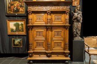 18th Cent. Dutch Renaissance style cupboard in oak and ebony with two drawers, four doors and six